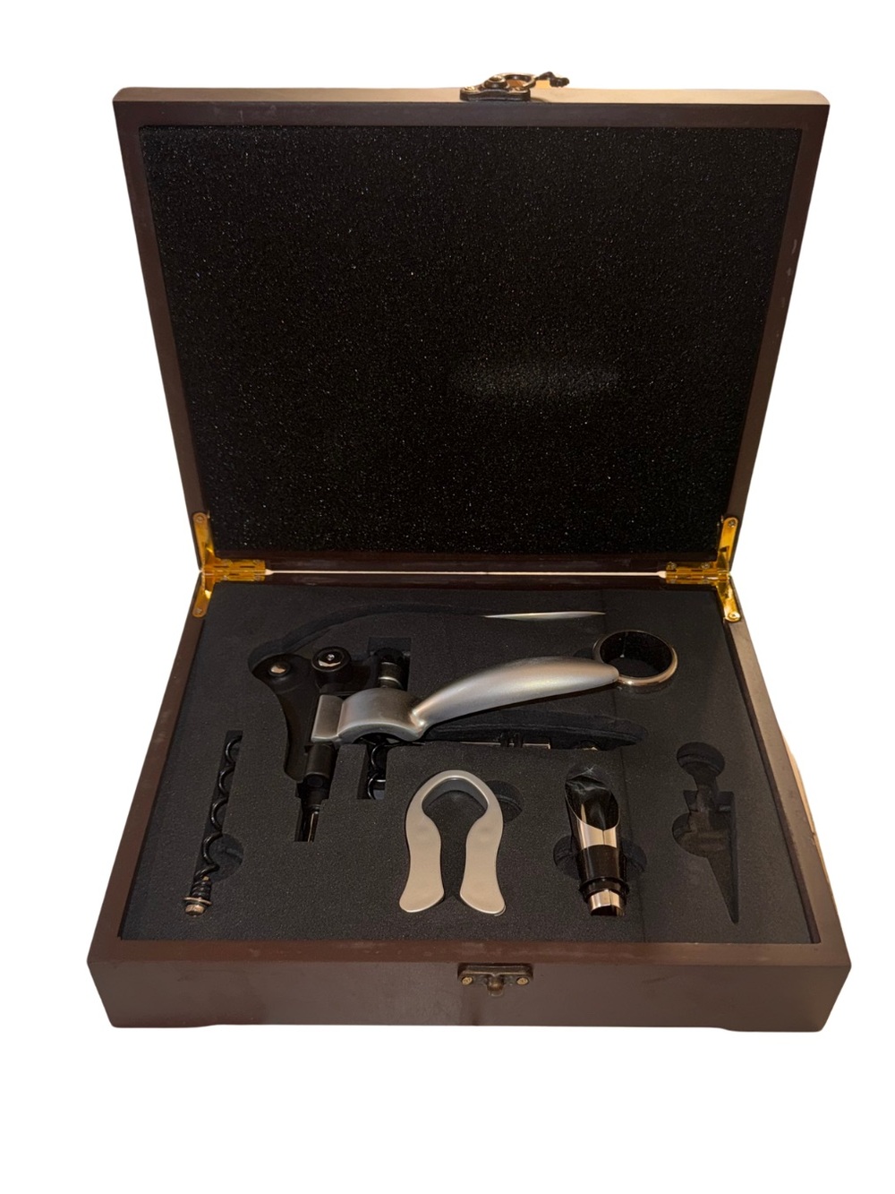 Premium Silver Wine Accessory Gift Set with Wooden Case
